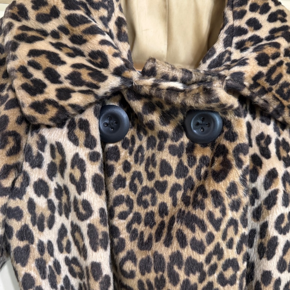 Leopard Print Faux Fur Women's Coat - Brown/Black - Picture 7 of 11